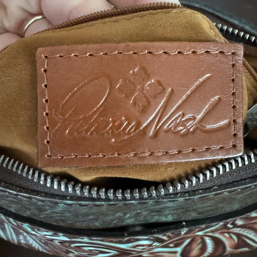 Patricia Nash Turquoise Floral Embossed Leather Crossbody Bag - Picture 6 of 11